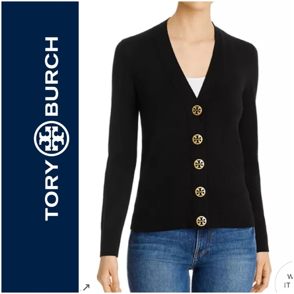 Tory Burch Sweaters - Tory Burch Black Simone V-Neck Cardigan Size M